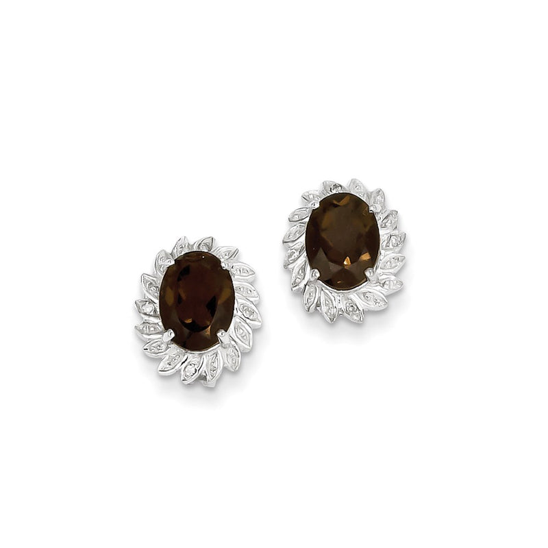 Sterling Silver Rhodium Smoky Quartz & Diamond Post Earrings