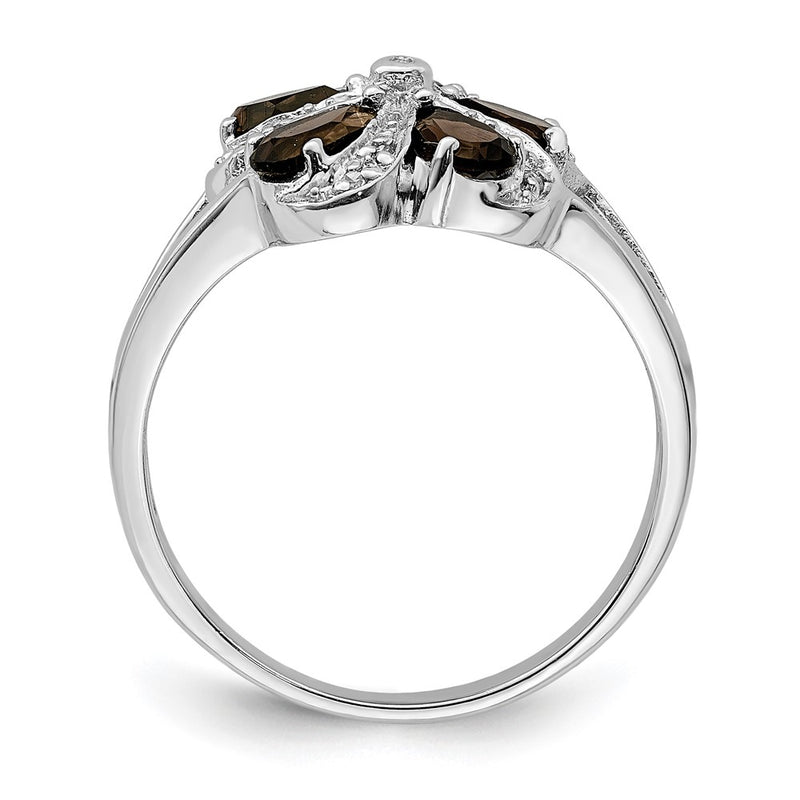 Sterling Silver Rhodium Smoky Quartz Diamond Ring