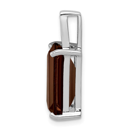 Sterling Silver Rhodium Emerald-cut Smoky Quartz & Diamond Pendant