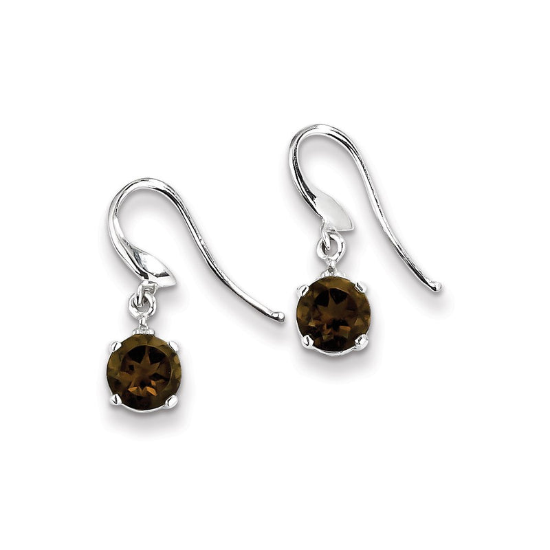 Sterling Silver Rhodium Rd Smoky Qtz & Diamond Wire Earrings
