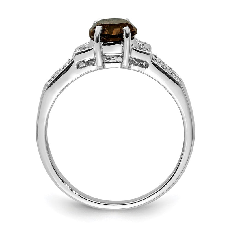 Sterling Silver Rhodium Smoky Quartz & Diamond Ring