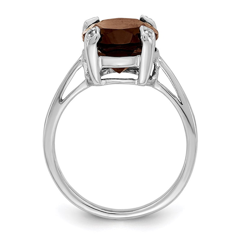 Sterling Silver Rhodium Smoky Quartz & Diamond Ring