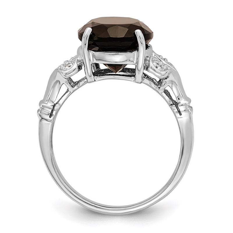 Sterling Silver Rhodium Smoky Quartz & Diamond Ring