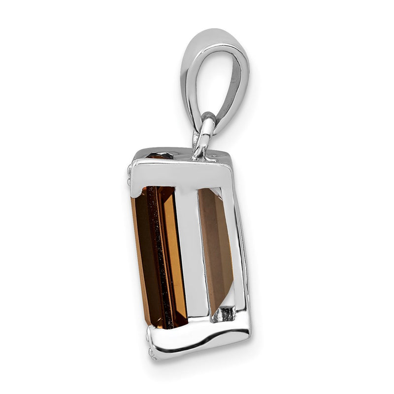 Sterling Silver Rhodium Smoky Quartz Diamond Pendant