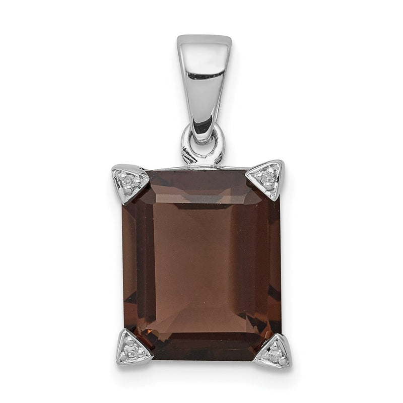 Sterling Silver Rhodium Smoky Quartz Diamond Pendant