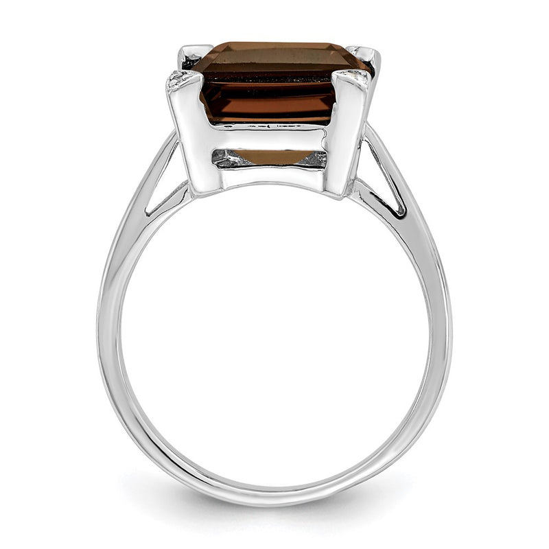 Sterling Silver Rhodium Smoky Quartz Diamond Ring