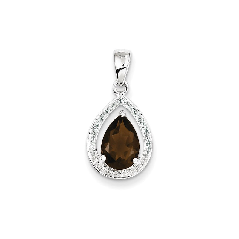 Sterling Silver Rhodium Smoky Quartz & Diamond Pendant