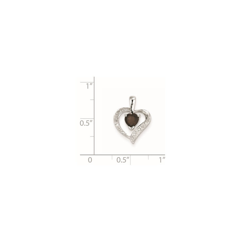 Sterling Silver Rhodium Heart Smoky Quartz & Diamond Heart Pendant