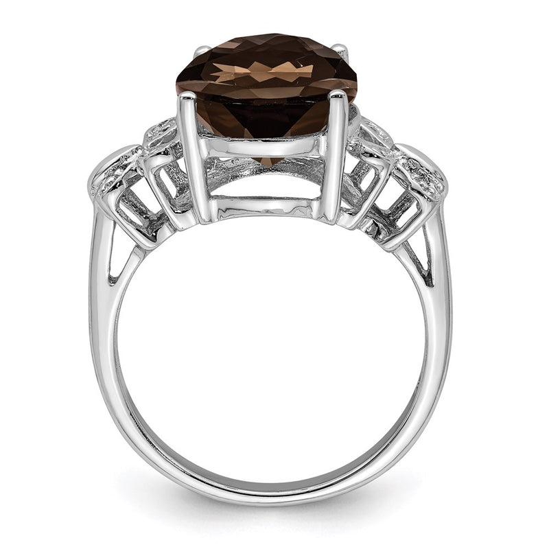 Sterling Silver Rhodium Smoky Quartz & Diamond Ring