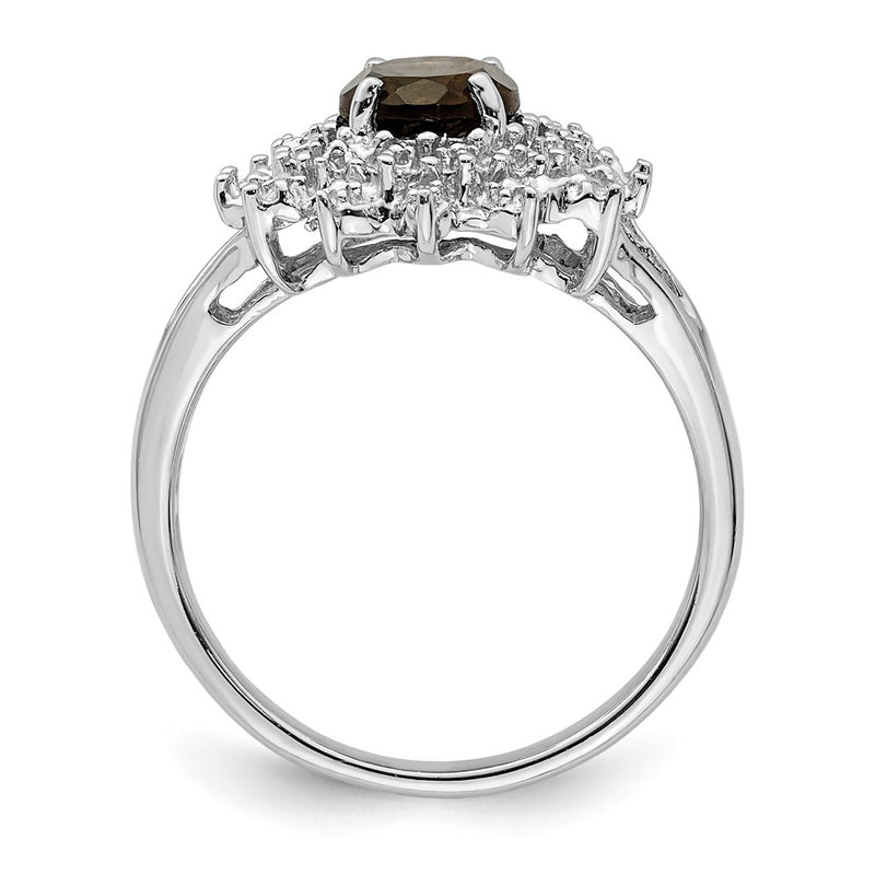 Sterling Silver Rhodium Smoky Quartz & Diamond Ring
