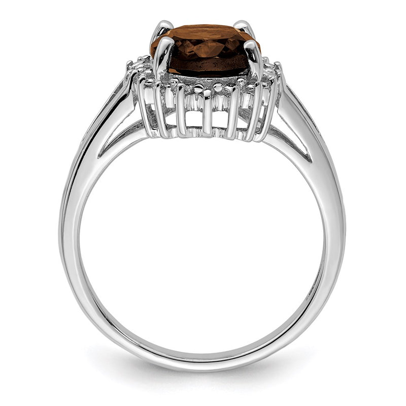 Sterling Silver Rhodium Smoky Quartz & Diamond Ring