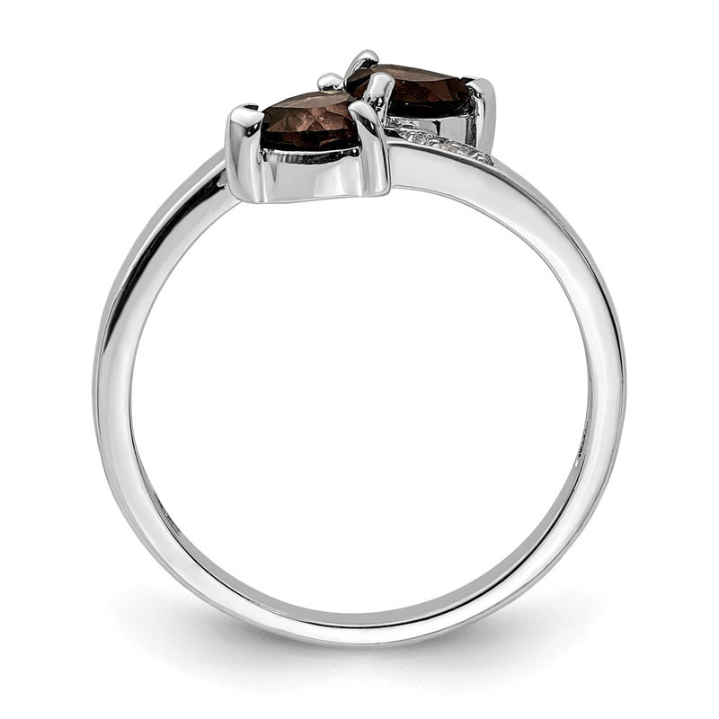 Sterling Silver Rhodium Smoky Quartz & Diamond Heart Ring