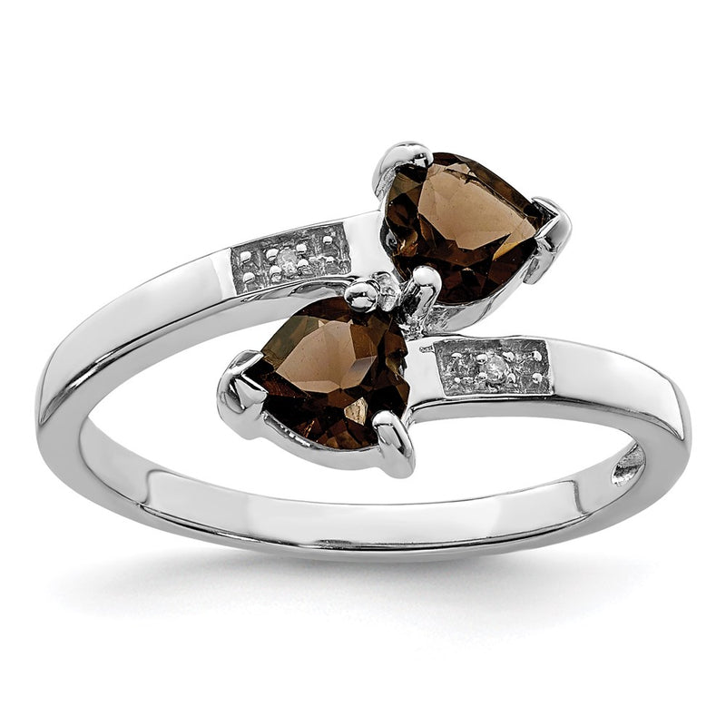 Sterling Silver Rhodium Smoky Quartz & Diamond Heart Ring