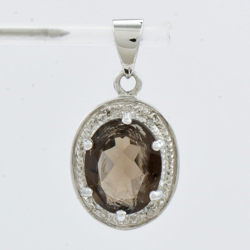 Sterling Silver Rhodium Smoky Quartz & Diamond Pendant