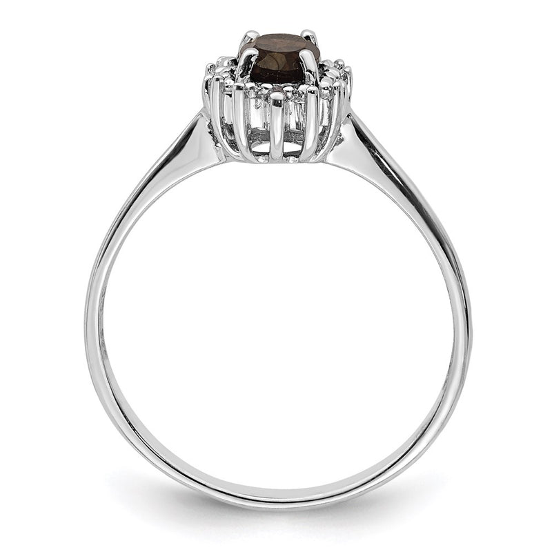 Sterling Silver Rhodium Smoky Quartz Diamond Ring