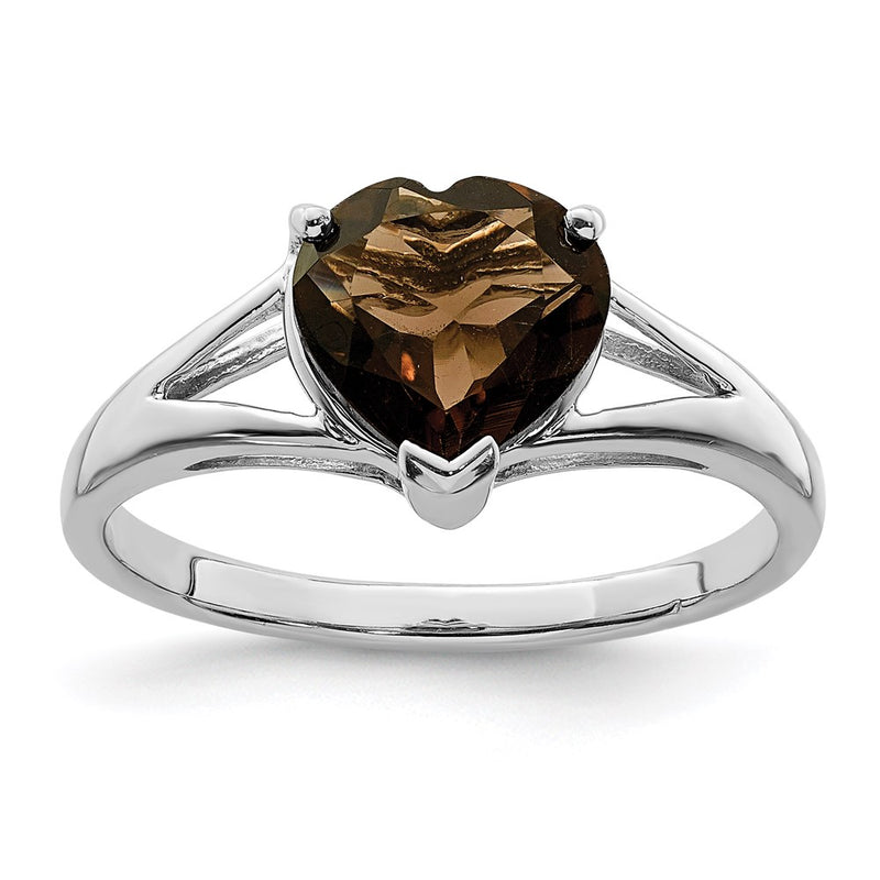Sterling Silver Rhodium Smoky Quartz Ring