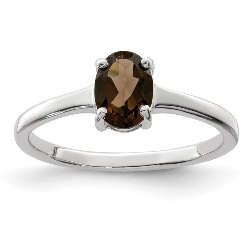 Sterling Silver Rhodium Smoky Quartz Ring