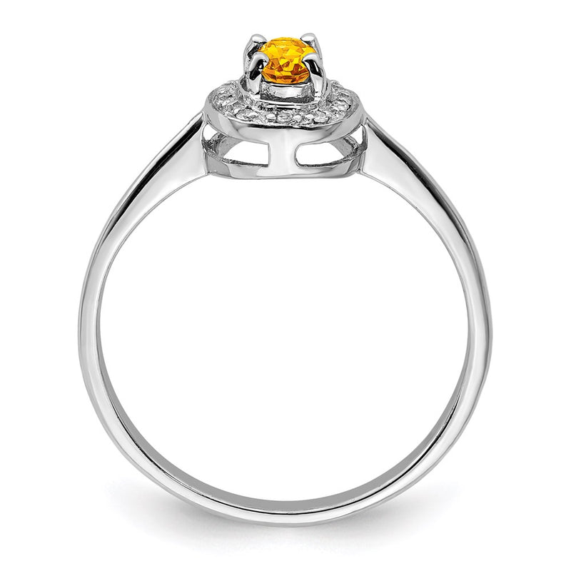 Sterling Silver Rhodium Citrine & Diamond Ring