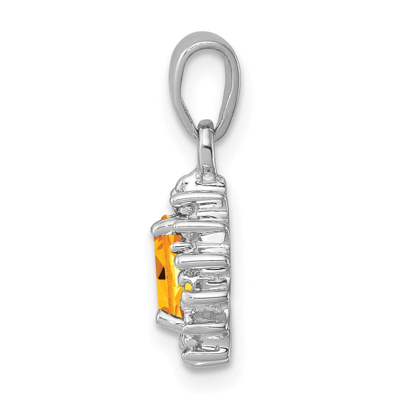 Sterling Silver Rhodium Citrine & Diamond Pendant