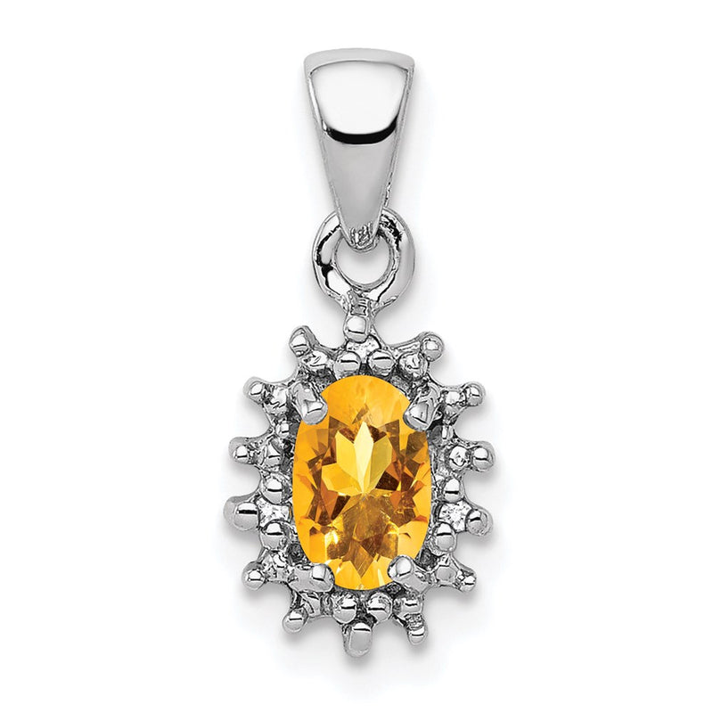 Sterling Silver Rhodium Citrine & Diamond Pendant