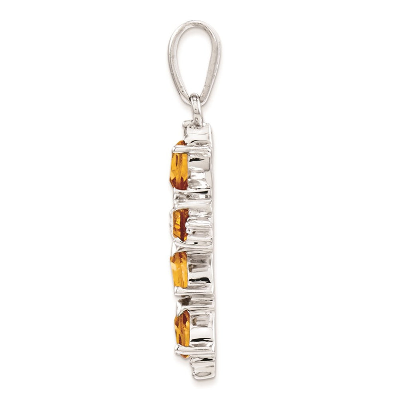 Sterling Silver Rhodium Pear Citrine Cross Pendant