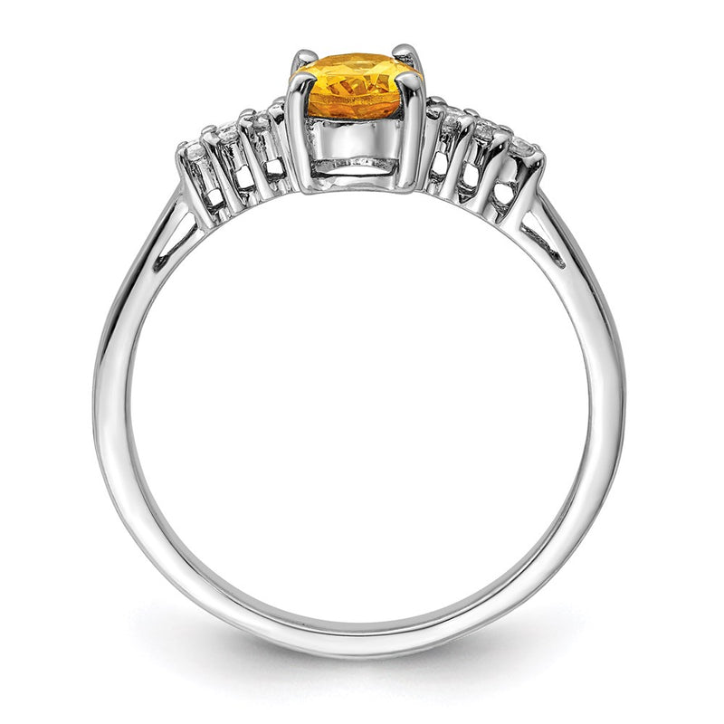 Sterling Silver Rhodium Citrine & Diamond Ring