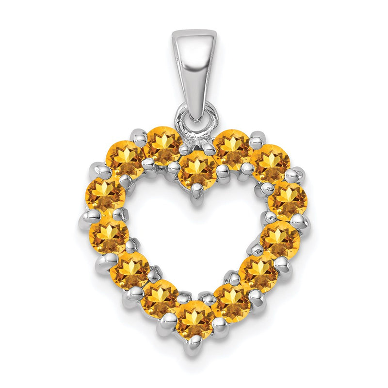 Sterling Silver Rhodium Citrine Heart Pendant