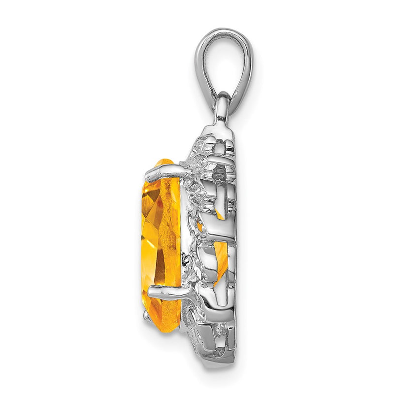 Sterling Silver Rhodium Citrine & Diamond Pendant