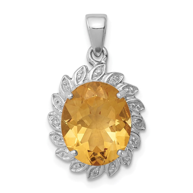 Sterling Silver Rhodium Citrine & Diamond Pendant