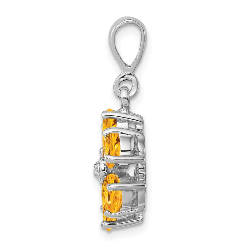 Sterling Silver Rhodium Citrine & Diamond Flower Pendant