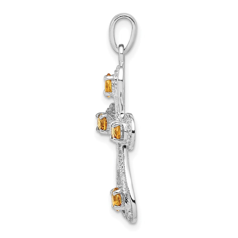 Sterling Silver Rhodium Citrine & Diamond Cross Pendant