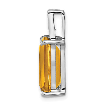 Sterling Silver Rhodium Emerald-cut Citrine & Diamond Pendant