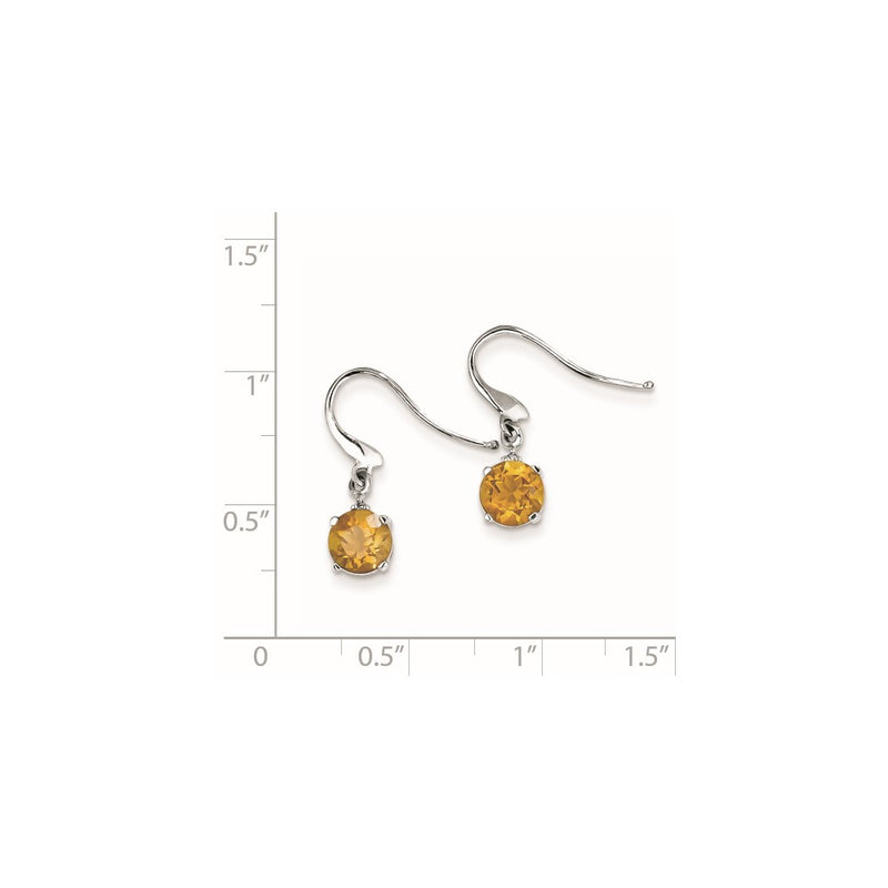 Sterling Silver Rhodium Round Citrine & Diamond Wire Earrings
