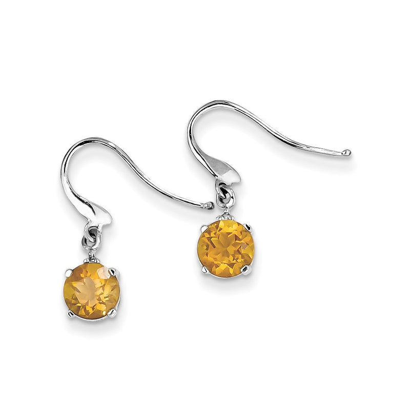 Sterling Silver Rhodium Round Citrine & Diamond Wire Earrings