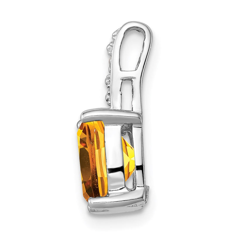 Sterling Silver Rhodium Citrine & Diamond Pendant