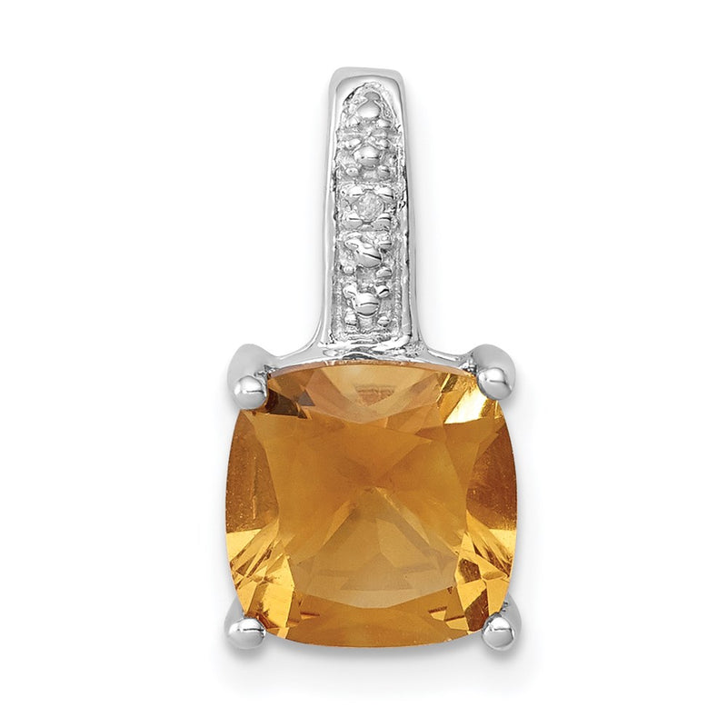 Sterling Silver Rhodium Citrine & Diamond Pendant