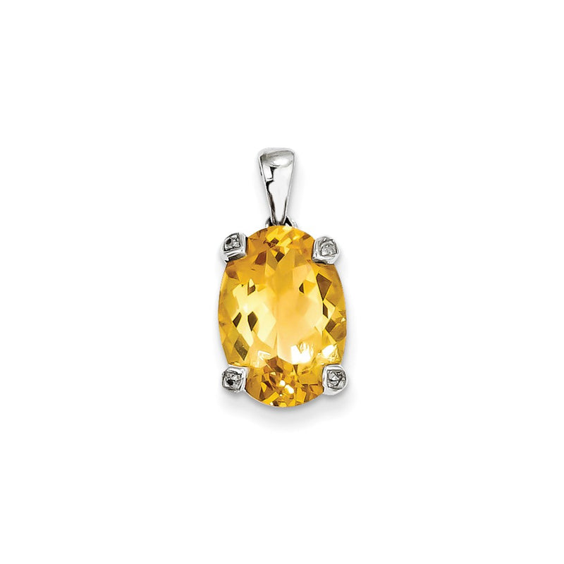 Sterling Silver Rhodium Citrine & Diamond Pendant