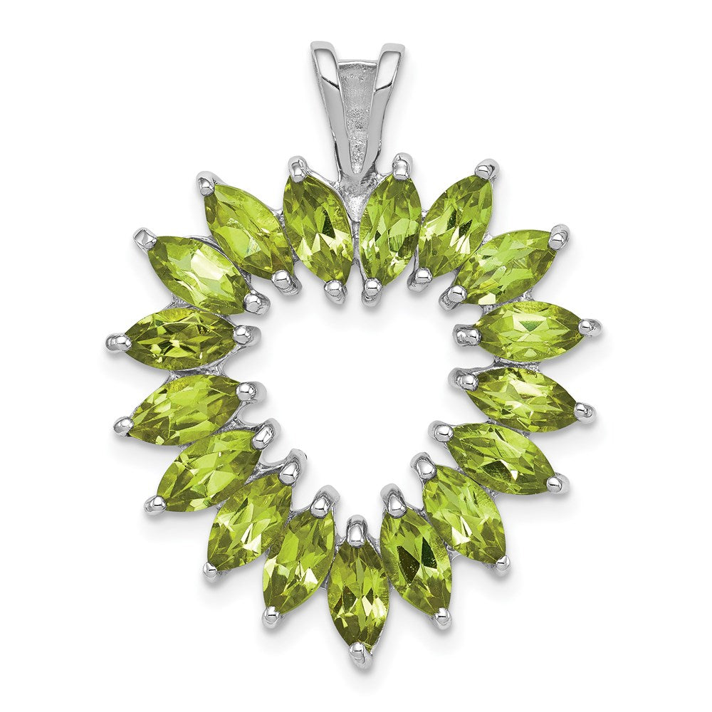 Sterling Silver Rhodium Plated Marquise Peridot Heart Pendant