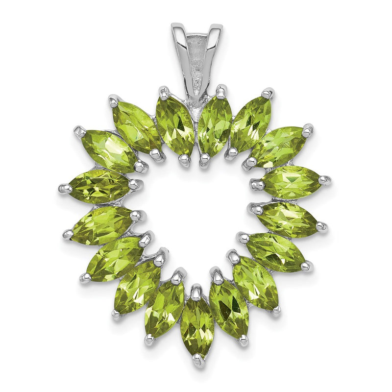 Sterling Silver Rhodium Plated Marquise Peridot Heart Pendant