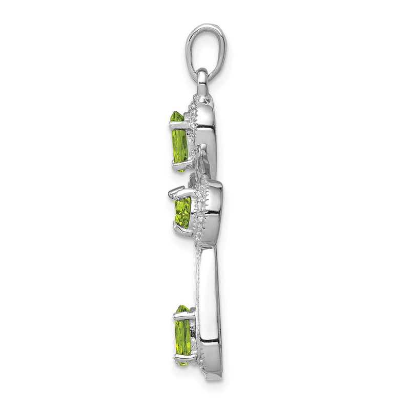 Sterling Silver Rhodium Peridot & Diamond Cross Pendant