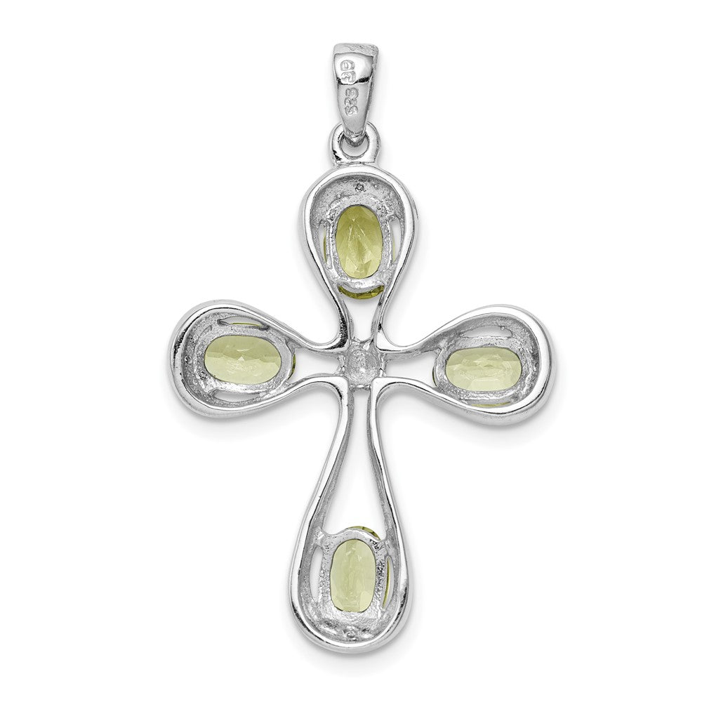 Sterling Silver Rhodium Peridot & Diamond Cross Pendant