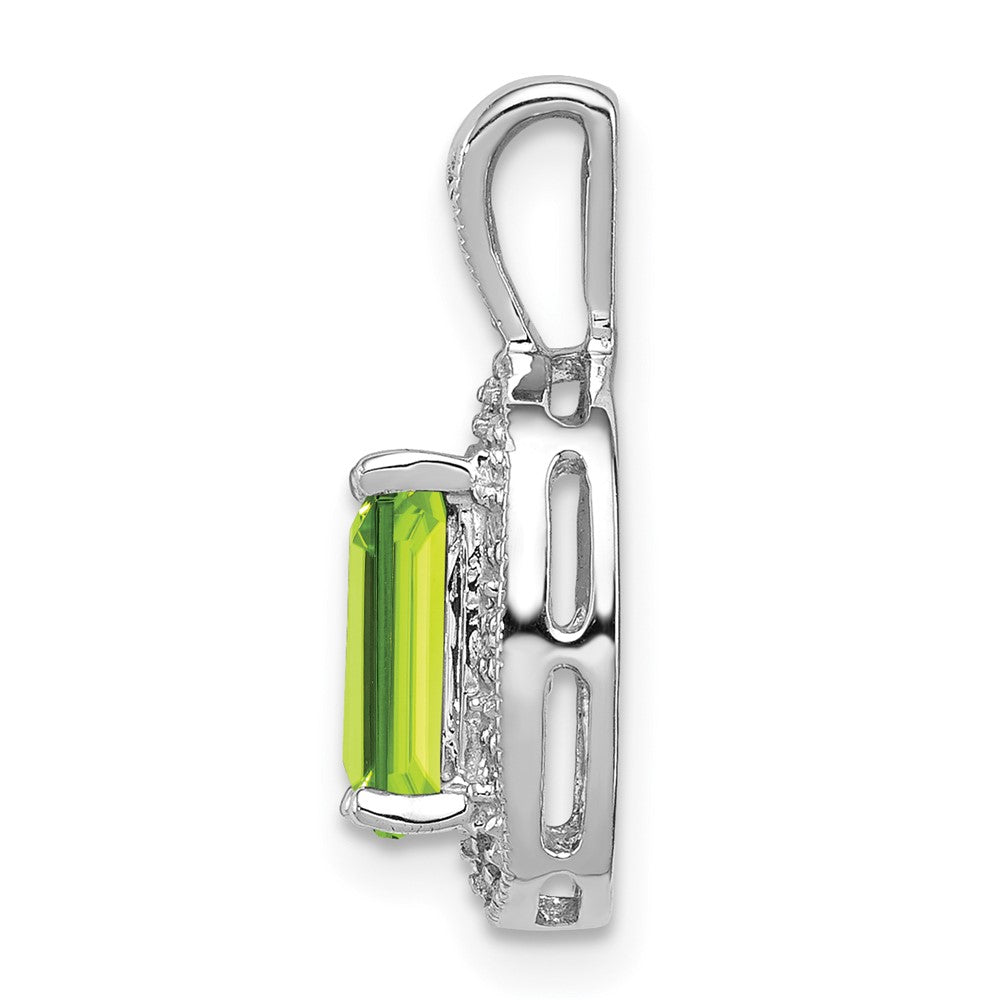 Sterling Silver Rhodium Peridot & Diamond Pendant