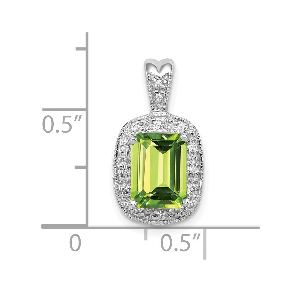 Sterling Silver Rhodium Peridot & Diamond Pendant