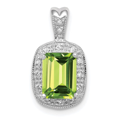 Sterling Silver Rhodium Peridot & Diamond Pendant