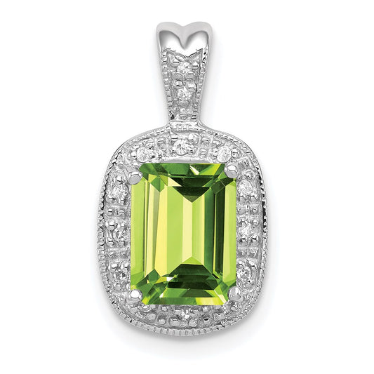 Sterling Silver Rhodium Peridot & Diamond Pendant