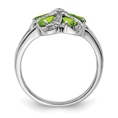 Sterling Silver Rhodium Peridot Diamond Ring