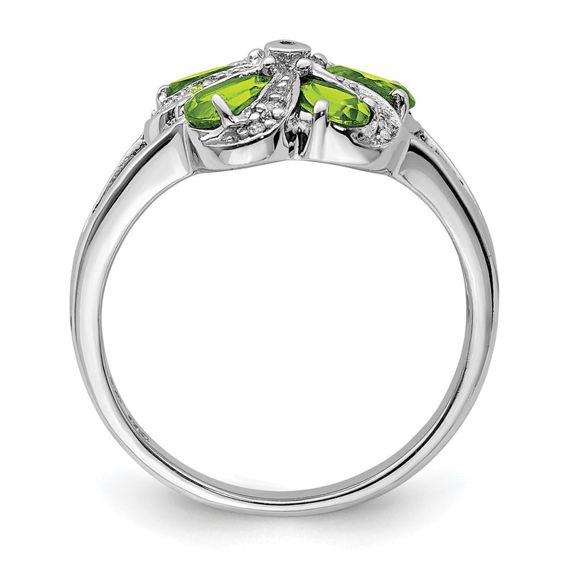 Sterling Silver Rhodium Peridot Diamond Ring