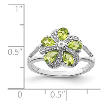 Sterling Silver Rhodium Peridot Diamond Ring