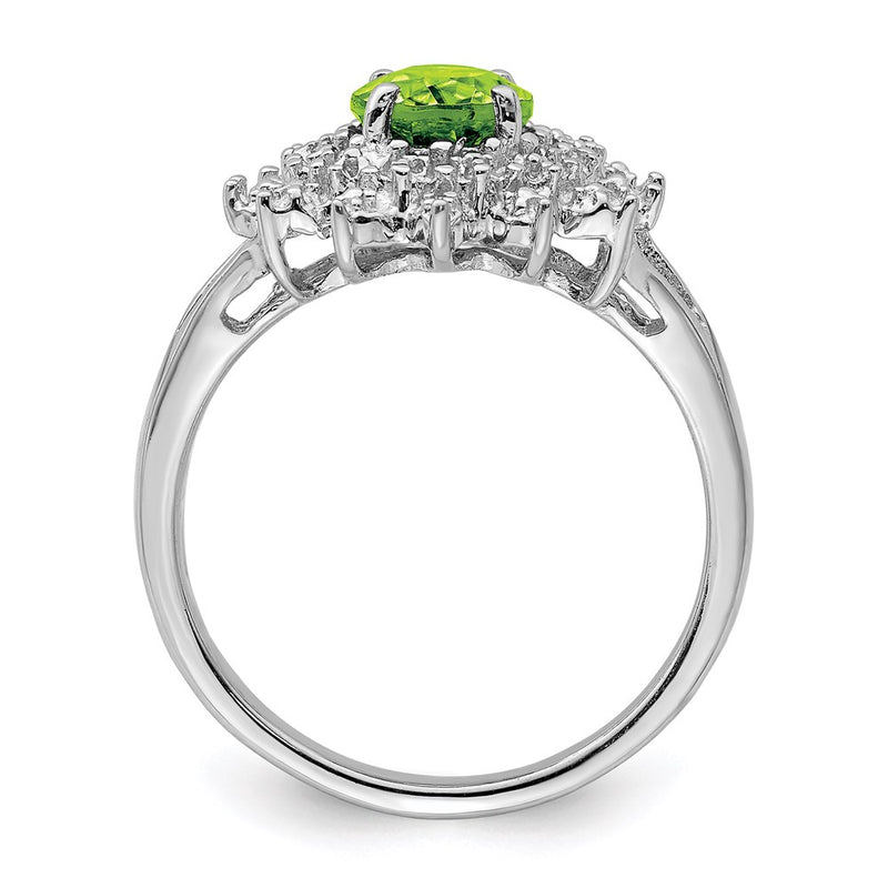 Sterling Silver Rhodium Peridot & Diamond Ring