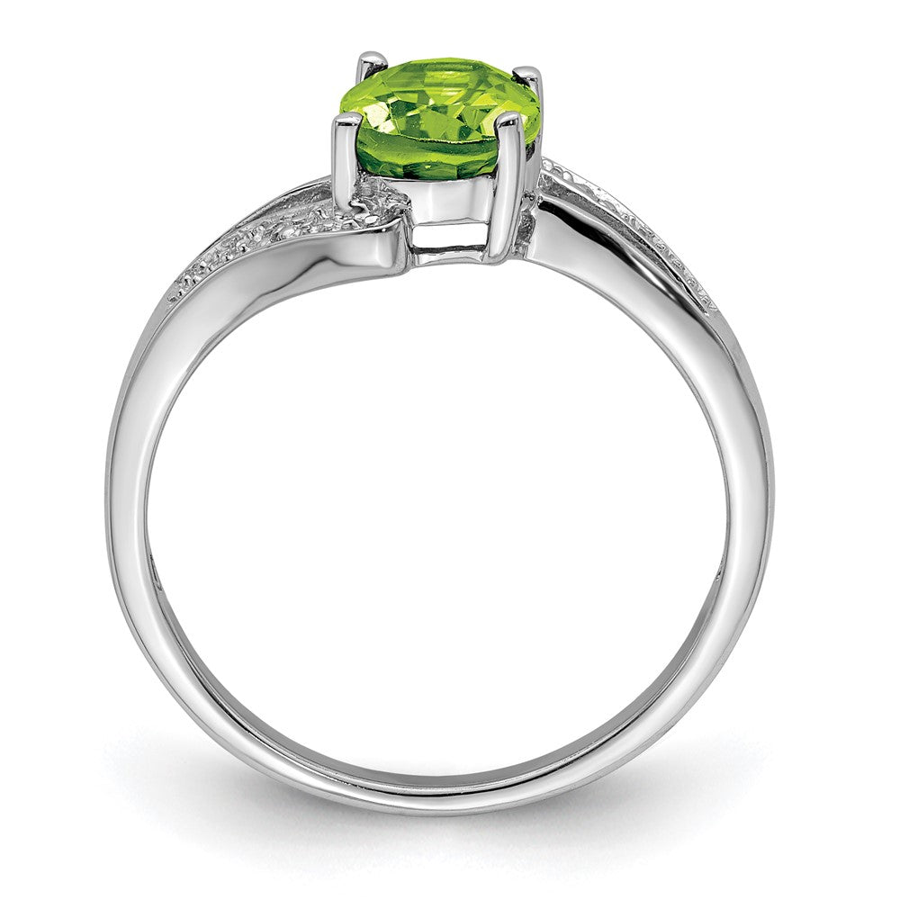 Sterling Silver Rhodium Peridot & Diamond Ring
